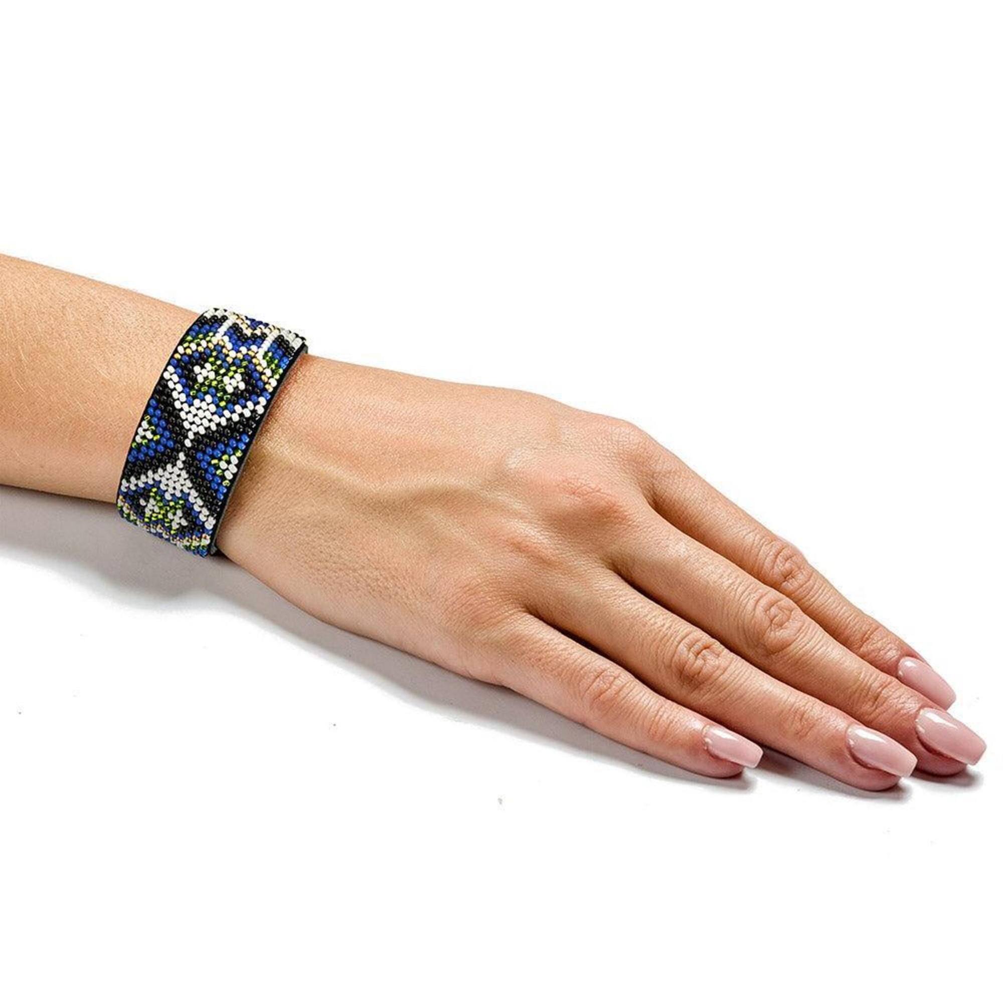 Wonderland Crafts Blue Bead Artificial Leather Embroidery Bracelet Kit